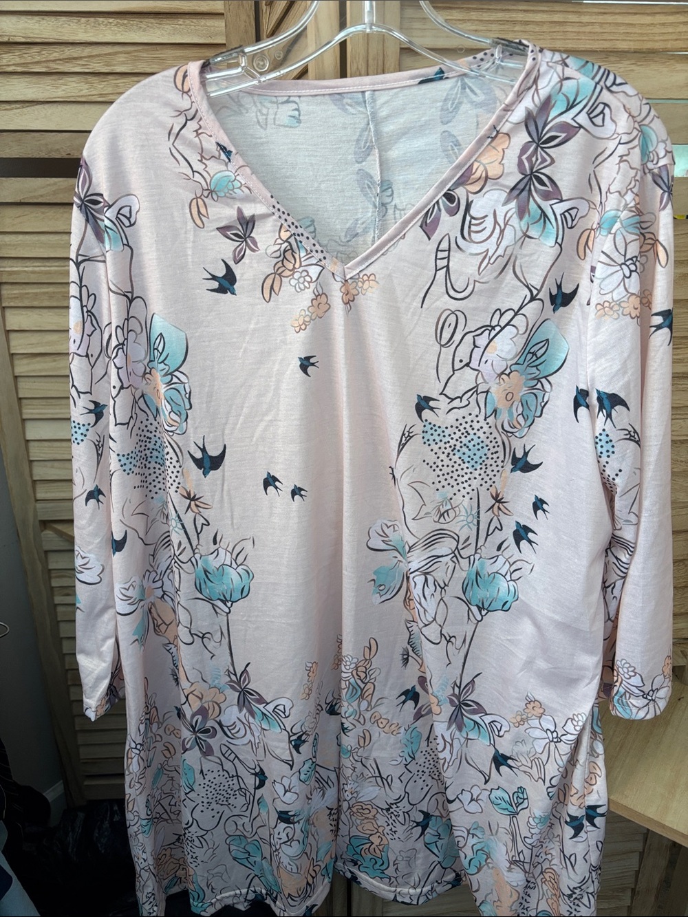 Light Pink Floral V-Neck Tunic 2XL